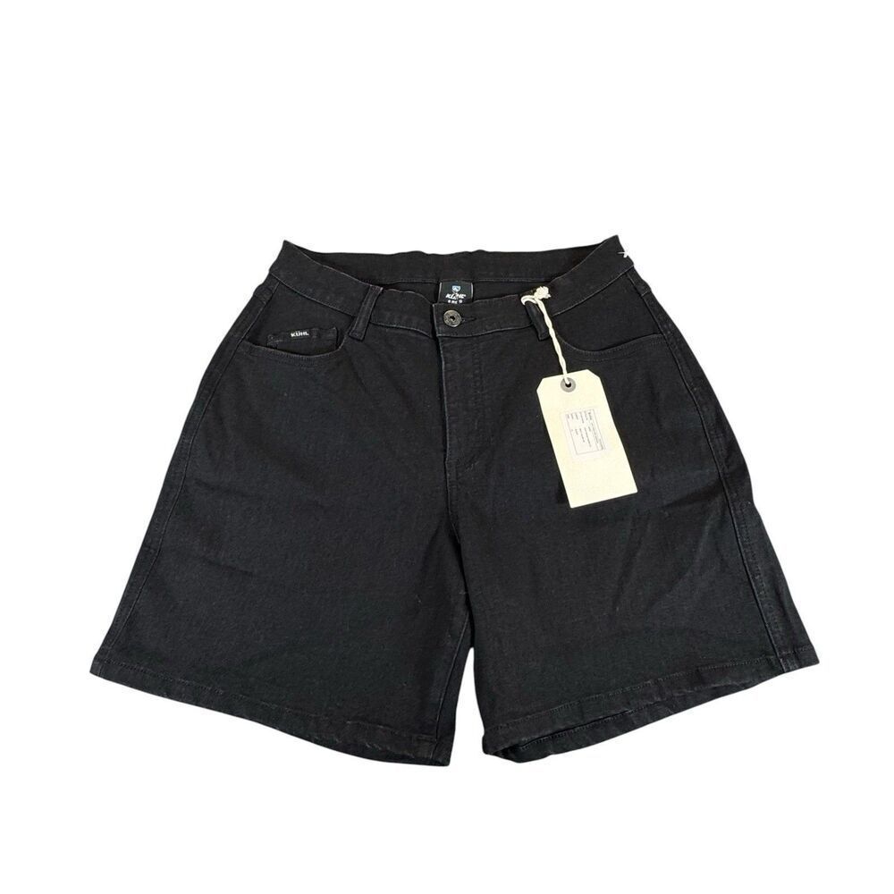 KUHL Sz 6 Flex Denim Jean Shorts 6” Black Summer Outdoor Stretch Drawstring NWT